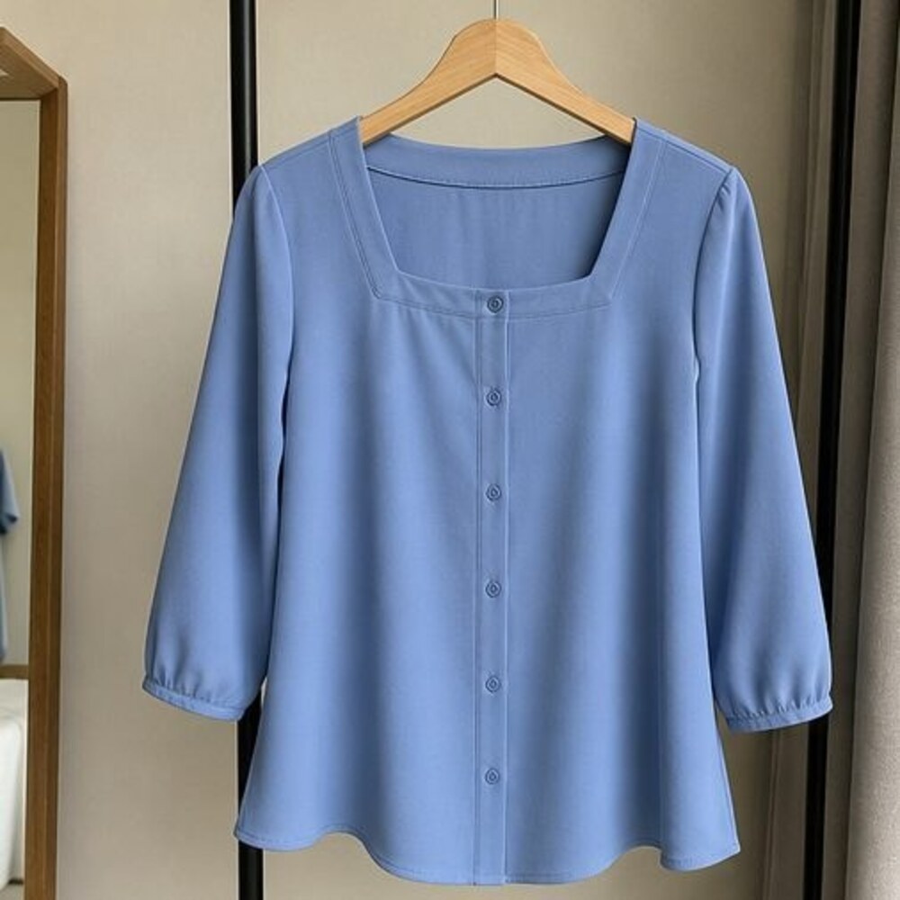 Blue Tie Neck Blouse